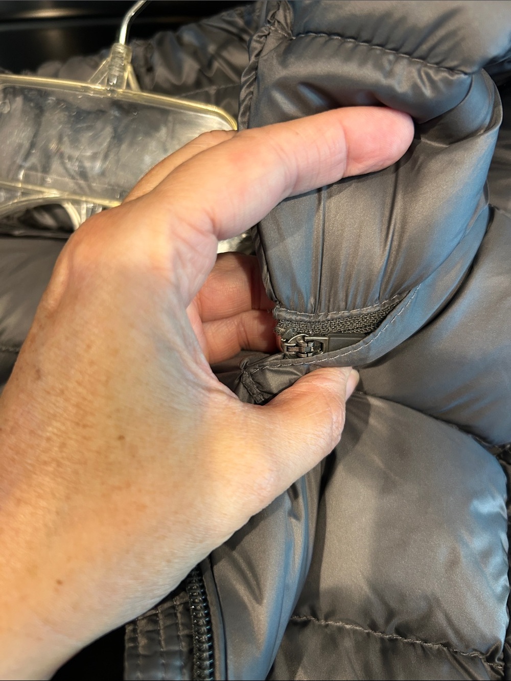 Charter Club Silvery Gray Quilted Down-Style Puffer Vest with Removeable Hood - Picture 6 of 8